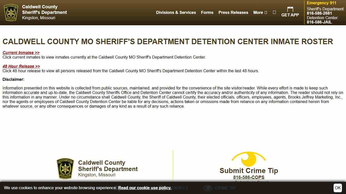Inmate Roster Disclaimer | Caldwell County Sheriff's Department